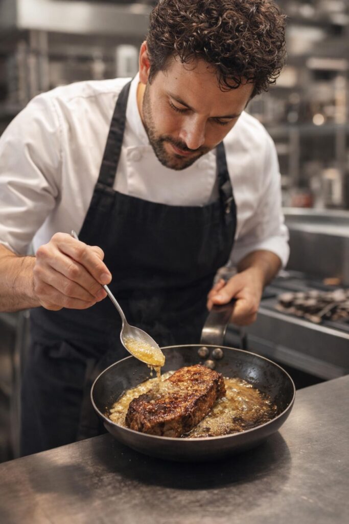 blue steel pan chef cooking