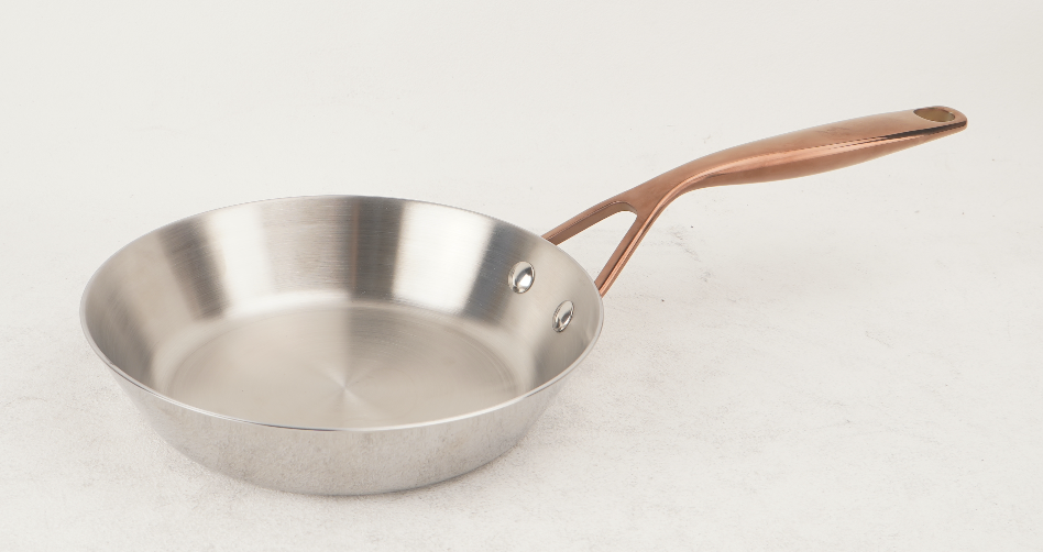 Uncoated full clad stainless steel frying pan