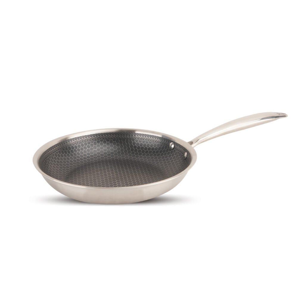 Honeycomb tri-ply stainless steel frying pan