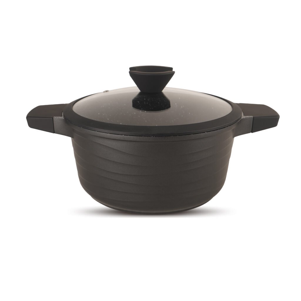 Lightweight cast aluminum casserole with lid and two handles
